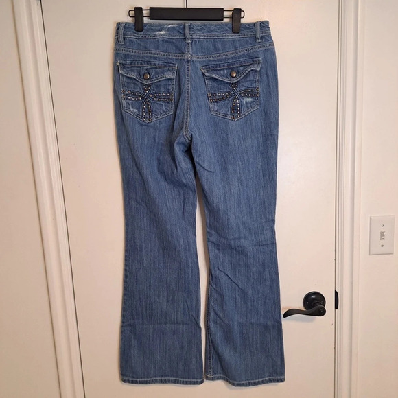 Code Bleu Women’s Blue Denim Bootcut Jeans Metallic Booty Pockets Size 8 - Picture 2 of 9